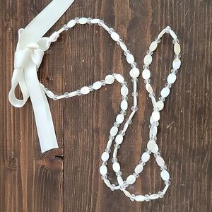 White bead necklace with tie bow closure